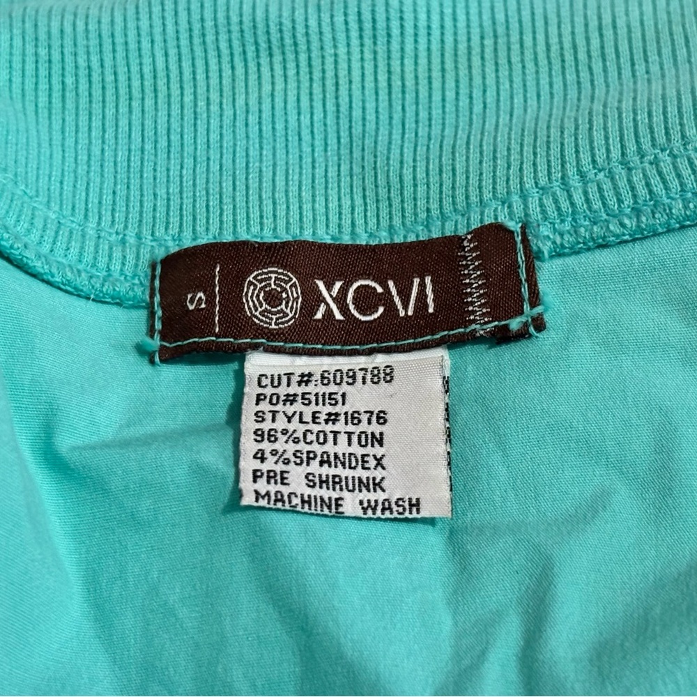 XCVI Teal Ruched Front 3/4 Sleeve Lightweight Blazer Jacket Size Small - Picture 7 of 8